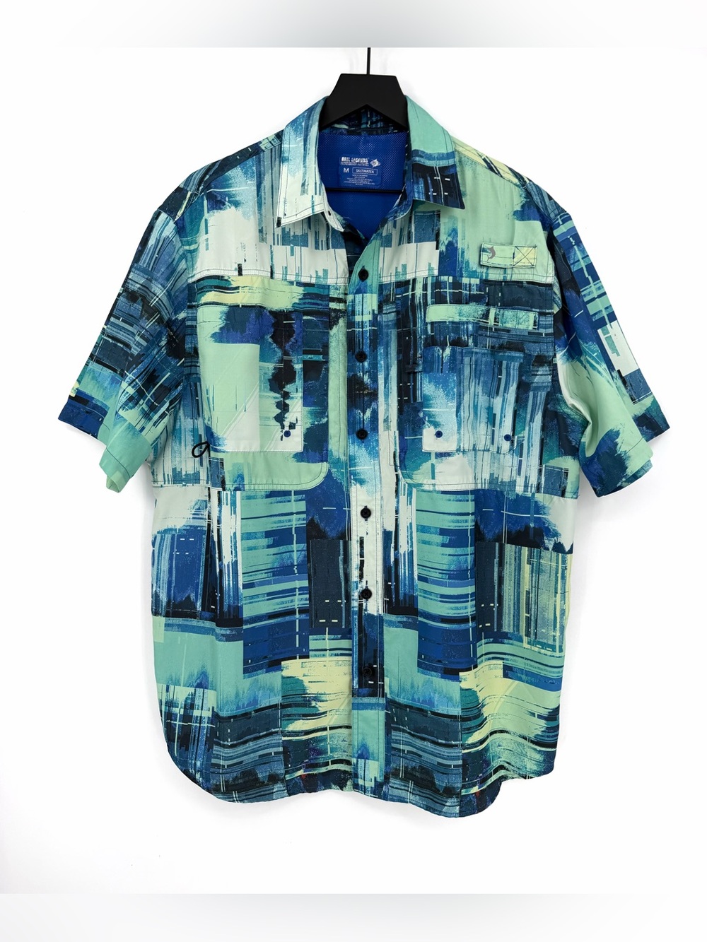 REEL LEGENDS Fishing Shirt Blue Green White M